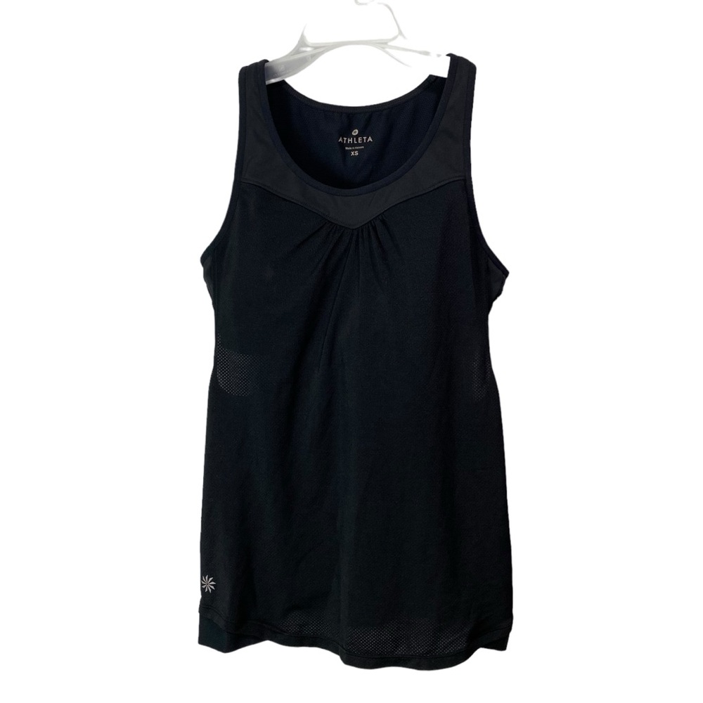 Athleta black athletic workout sporty bra top with fabric overlay size XS